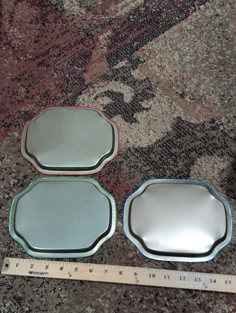 Set of 3 Decorative Fruit & Floral Metal Serving Trays (Red, Green, Blue) Small